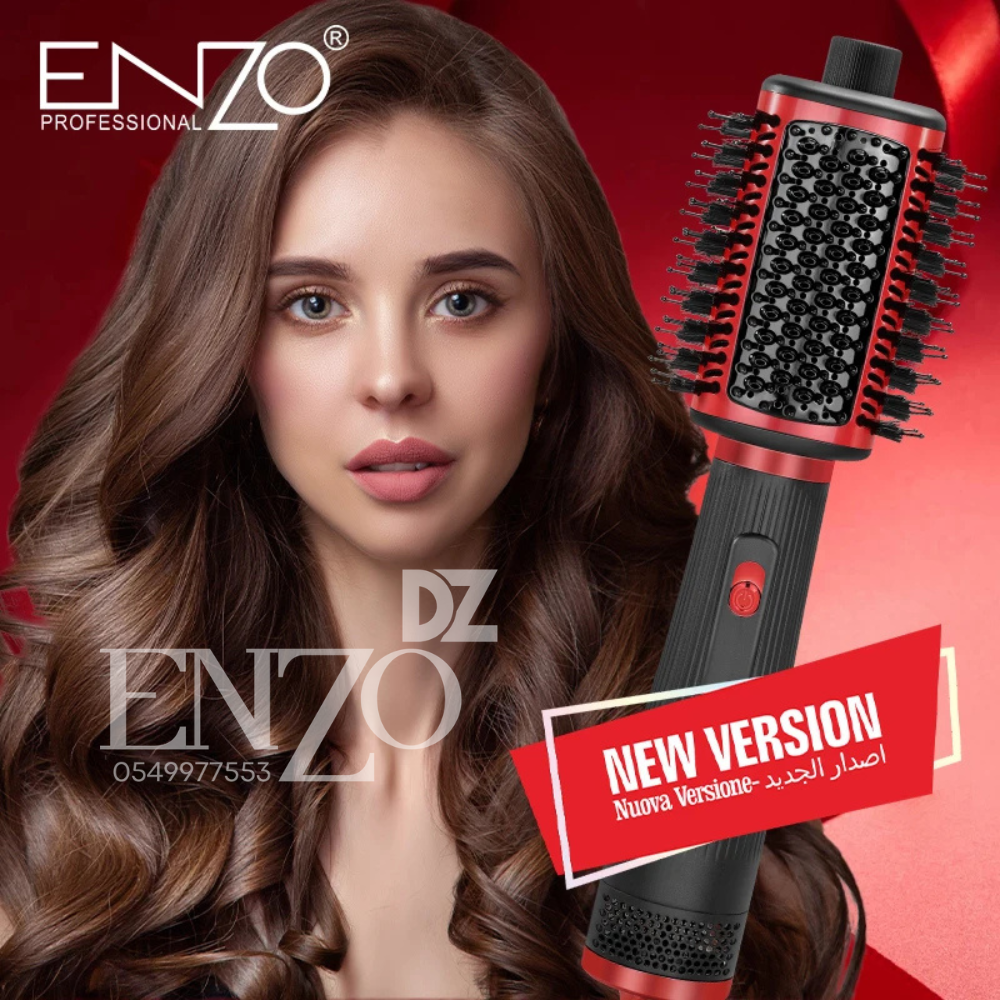 Brosse soufflante électrique ENZO Smooth+ EN-4123 4-en-1 de 1500W, revêtement céramique, couleur noire/rose, pour lissage et volume.