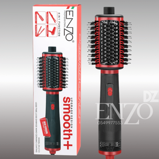 Brosse soufflante &eacute;lectrique ENZO Smooth+ EN-4123 4-en-1 de 1500W, rev&ecirc;tement c&eacute;ramique, couleur noire/rose, pour lissage et volume.